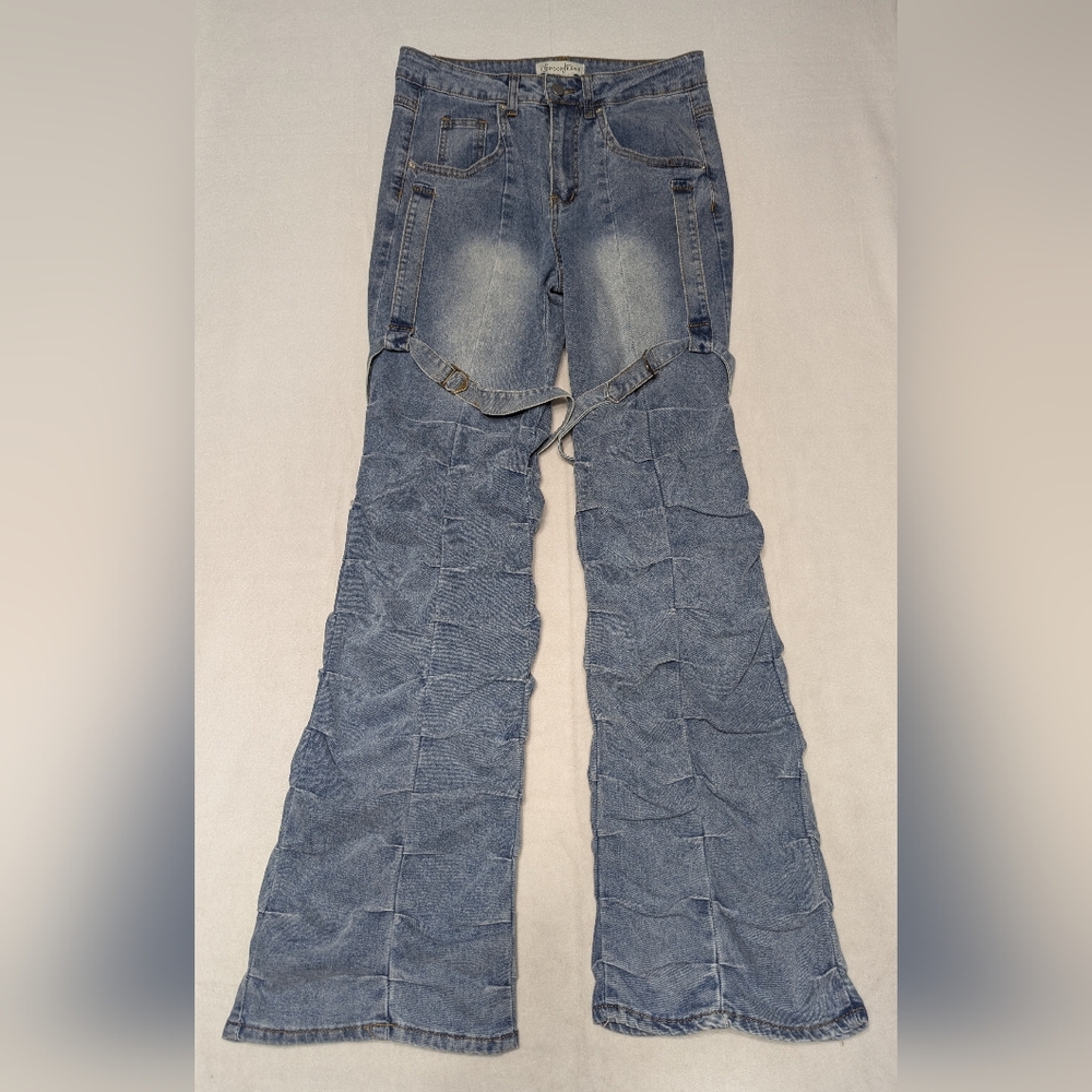 Spoon Jeans Pintuck Thigh Strap Flare‎ Leg 90's Y2K Style Juniors Size 9